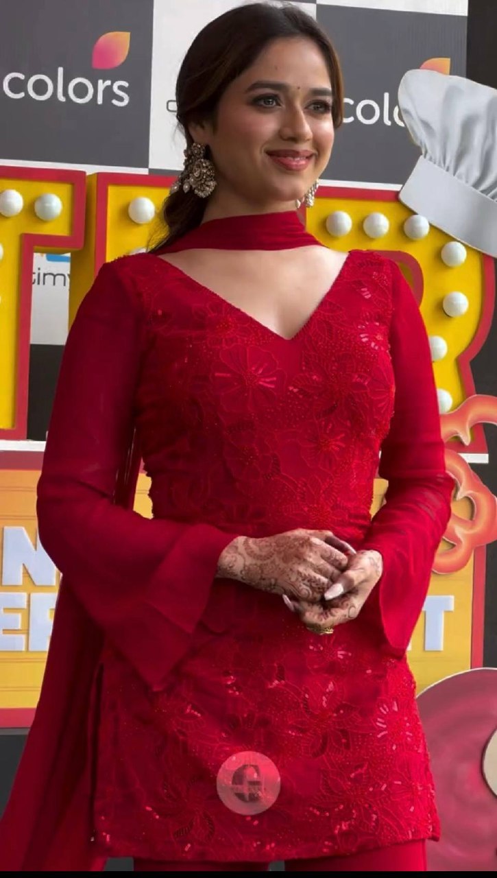 Opulent Red Bell-Sleeve Couture